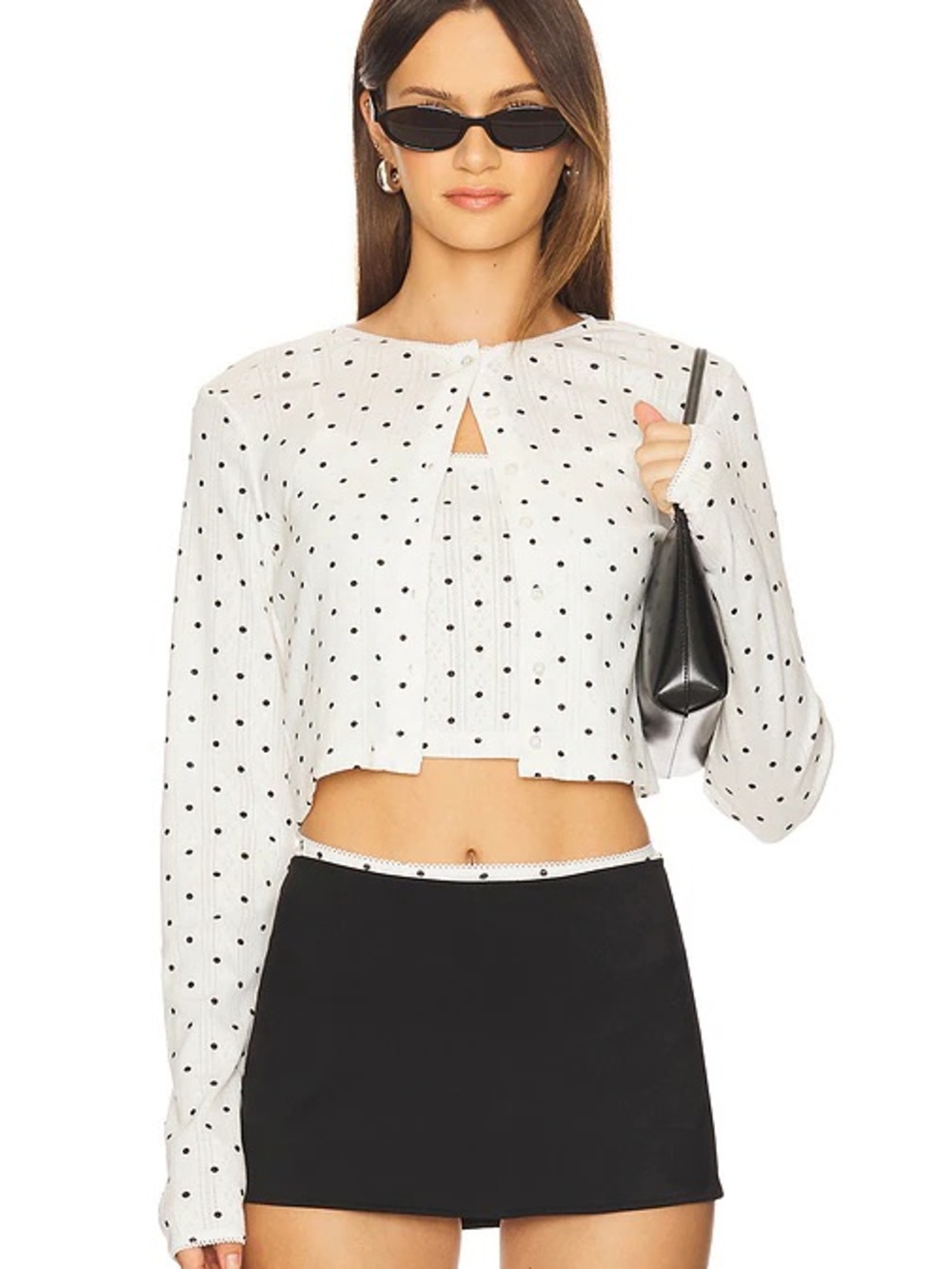 REVOLVE White Polka Dot Cropped Cardigan and undies set